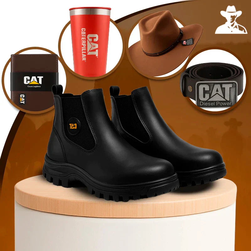 Kit Caterpillar - Bota Masculina em Couro Legítimo e Palmilha Ortopédica + [Brindes Exclusivos]!
