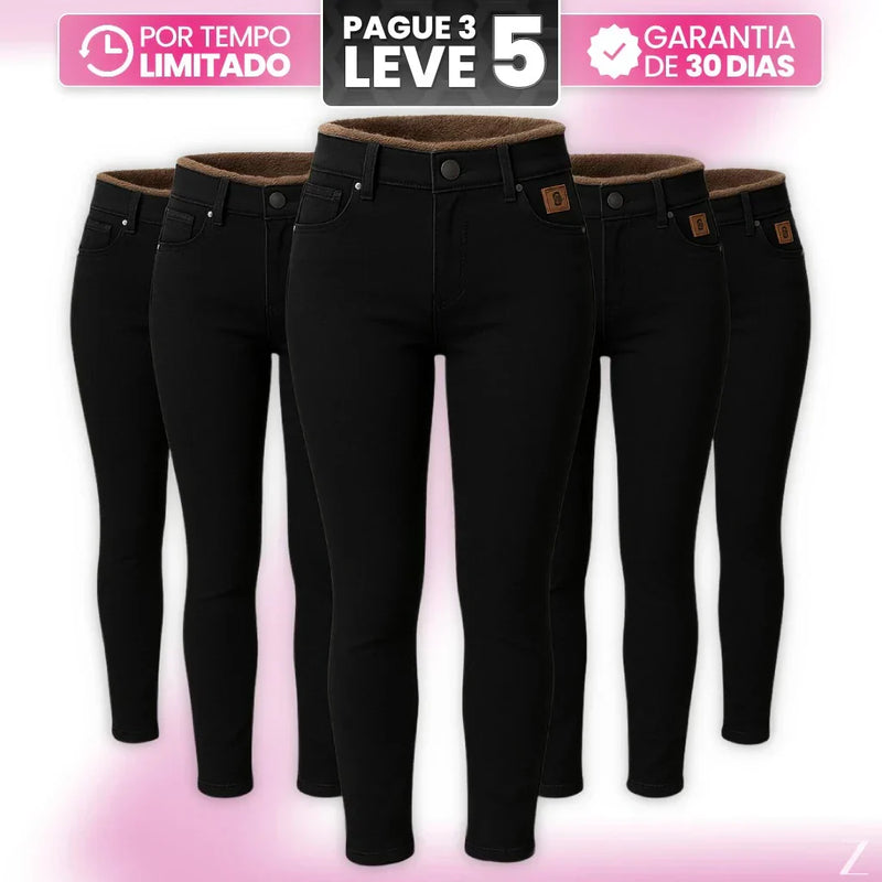 (Leve 5, Pague Só 3) Kit de Calças Femininas Skinny Liana de Cintura Alta em Veludo com Poliéster, Elastano & Spandex.