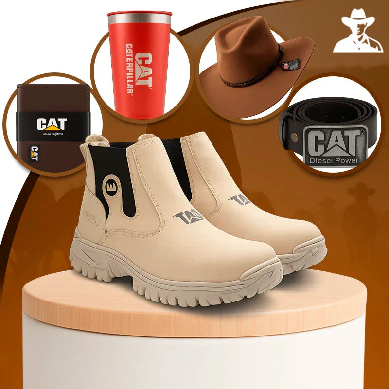 Kit Caterpillar - Bota Masculina em Couro Legítimo e Palmilha Ortopédica + [Brindes Exclusivos]!