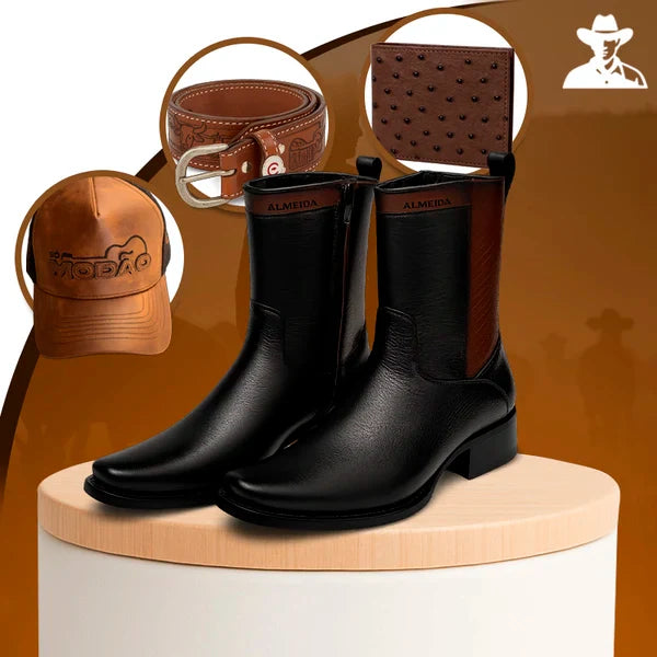 Kit Bota Maverick 3.0 em Couro Legítimo com Palmilha Ortopédica +BRINDES (Boné, Cinto e Carteira)