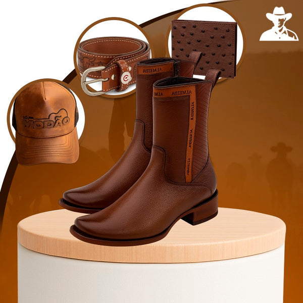 Kit Bota Maverick 3.0 em Couro Legítimo com Palmilha Ortopédica +BRINDES (Boné, Cinto e Carteira)