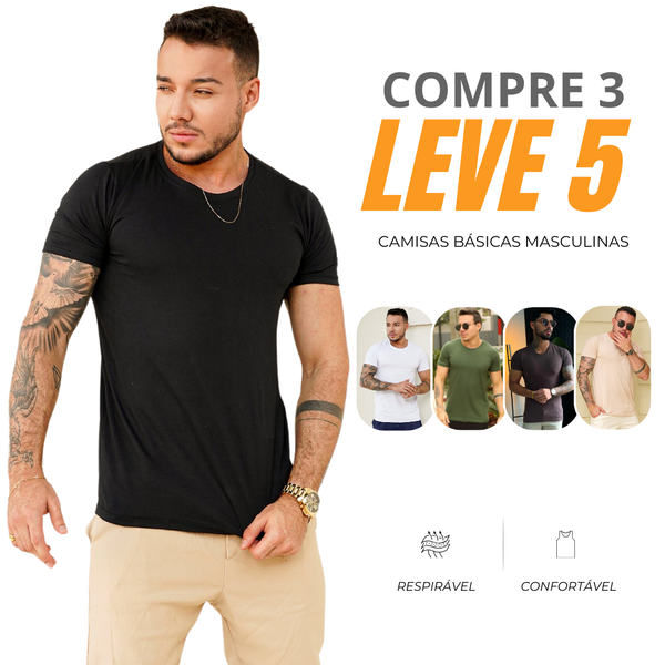 COMPRE 3 LEVE 5 - Camisas Básicas em Algodão Egípcio.
