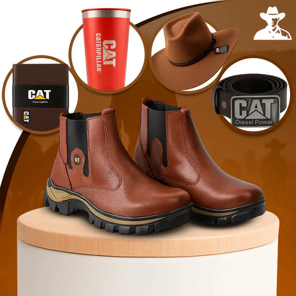 Kit Caterpillar - Bota Masculina em Couro Legítimo e Palmilha Ortopédica + [Brindes Exclusivos]!