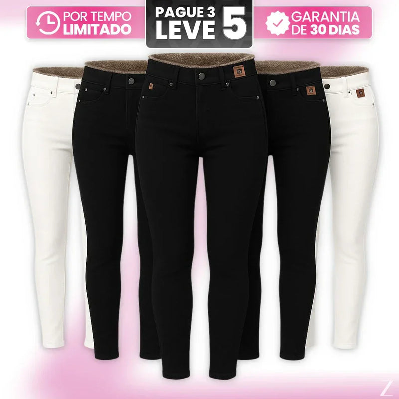 (Leve 5, Pague Só 3) Kit de Calças Femininas Skinny Liana de Cintura Alta em Veludo com Poliéster, Elastano & Spandex.