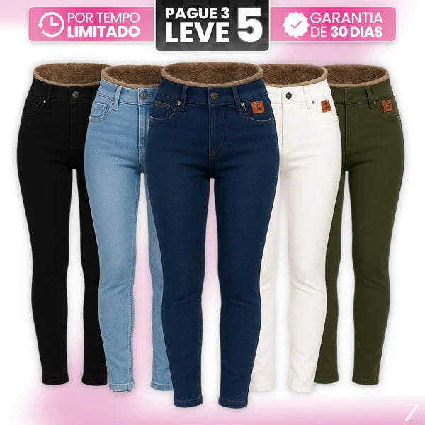 (Leve 5, Pague Só 3) Kit de Calças Femininas Skinny Liana de Cintura Alta em Veludo com Poliéster, Elastano & Spandex.