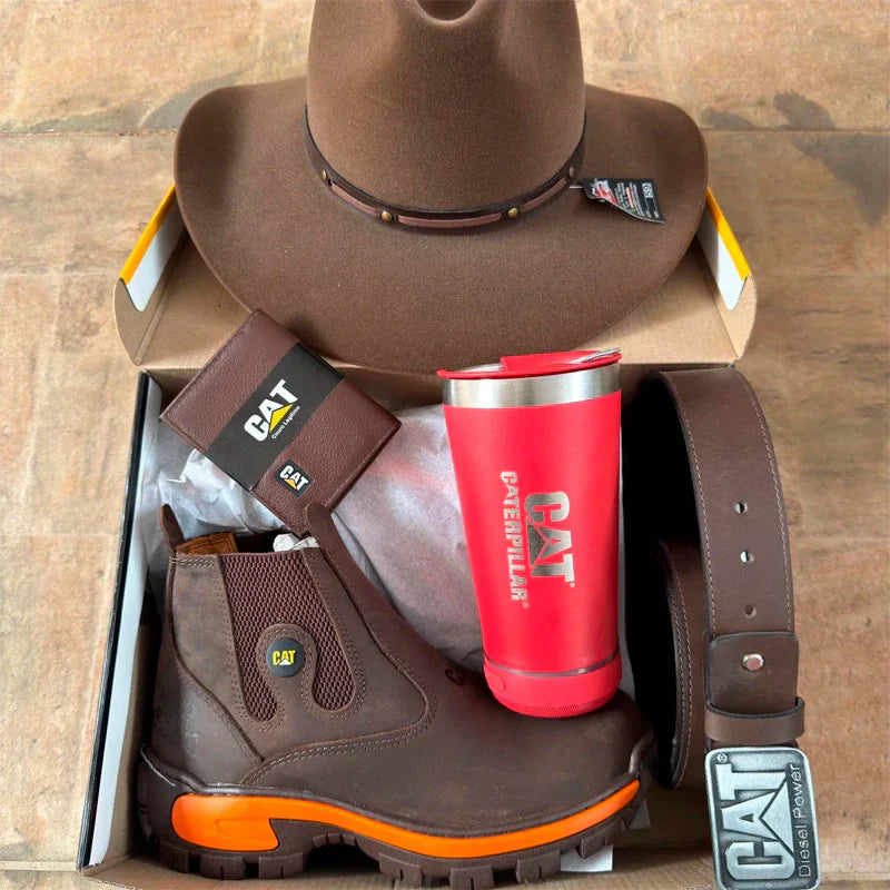 Kit Caterpillar - Bota Masculina em Couro Legítimo e Palmilha Ortopédica + [Brindes Exclusivos]!