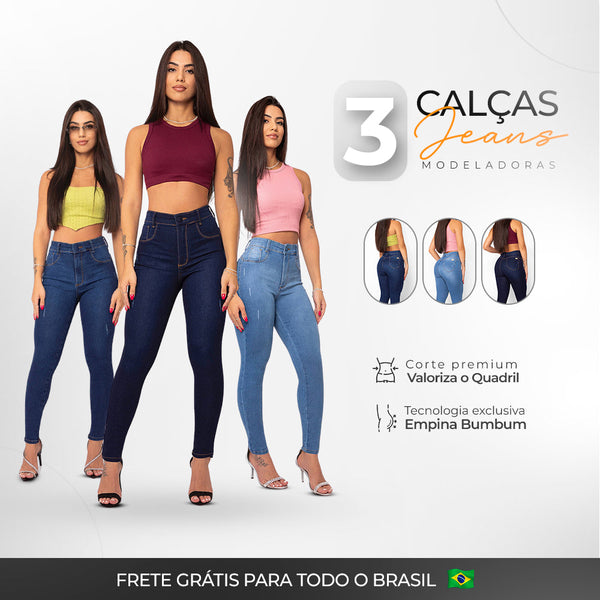 Kit 3 Calças Lipo Jeans Modeladoras [DIRETO DA FÁBRICA]