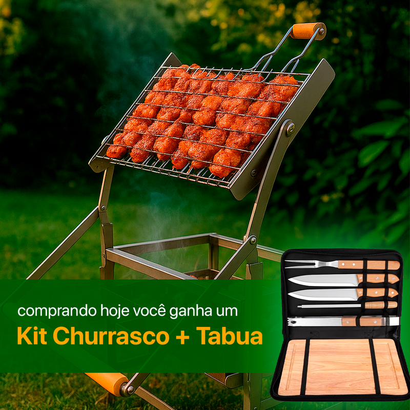 Churrasqueira com Grelha Giratória 360° + Kit Churrasco com Tabua - Queima de Estoque